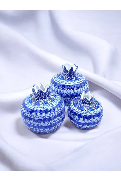 sharpart  Sharp&art Özel Ve %100 Detaylı El Işlemesi 3'lü Çini Nar Takımı...(12-10-8 CM) - Resim 4