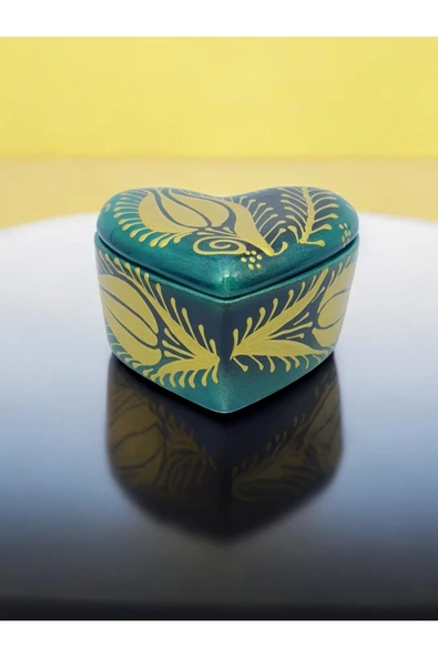 sharp&art  ALTIN LALE EL İŞLEMESİ SERAMİK TAKI KUTUSU,2 FARKLI MODEL(kalp:10 cm*5,5 cm)(altıgen:11,5 cm*5,5 cm) - 4