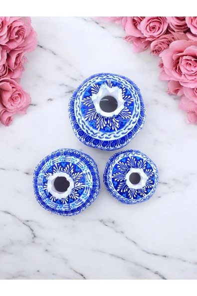 sharpart  Sharp&art Özel Ve %100 Detaylı El Işlemesi 3'lü Çini Nar Takımı...(12-10-8 CM) - Resim 2