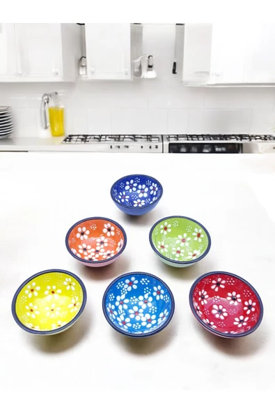 sharp&art Papatya Ve Nazar Boncuğu Desenli %100 Gerçek El Işlemesi 6 Lı 8 Cm Kase Seti - 3