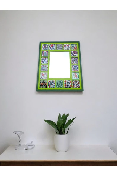 sharp&art  Çini Desenli 18 Parça Karo Çerçeveli (35-30 CM) Ahşap Dekoratif Ayna,6 Farklı Renk Seçeneği Ile... - 4