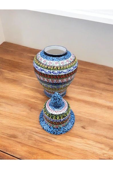 sharpart  Otantik Desenli Orta Boy El Yapımı Ve El Desenli Klasik Çini Vazo (27 CM) - Resim 5