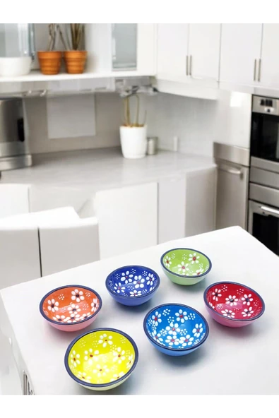 sharp&art Papatya Ve Nazar Boncuğu Desenli %100 Gerçek El Işlemesi 6 Lı 8 Cm Kase Seti - 2