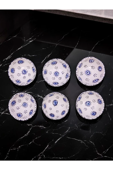 sharp&art 6 LI PAPATYA VE NAZAR BONCUĞU DESENLİ %100 GERÇEK EL İŞLEMESİ 8 CM KASE SETİ - 2