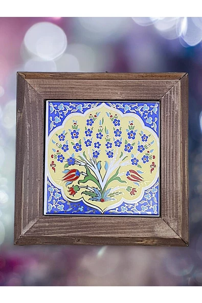 sharp&art  Ahşap Çerçeveli Çini Desenli 15*15 Cm Karo Duvar Süsü,3 Lü Ve Tekli Seçenekler Ile...