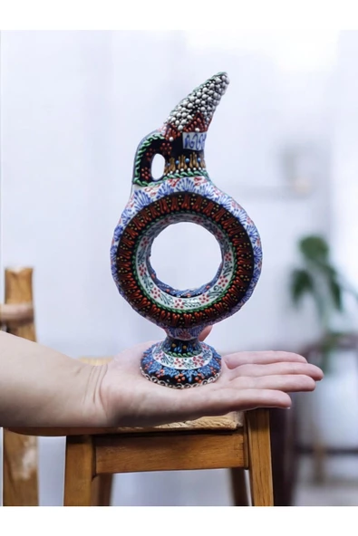 sharpart  Hitit Model %100 El Işlemesi,kabartma Desenli Dekoratif Çini Vazo (20 CM) - Resim 2