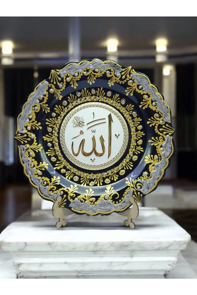 sharp&art  ALLAH (CC),MUHAMMED (A.S.) LAFZI YAZILI,EL İŞLEMESİ,YALDIZ VE SİMLİ ÇİNİ TABAK,3 FARKLI MODEL,30 CM