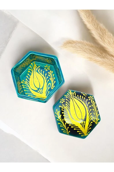 sharp&art  Altın Lale El Işlemesi Seramik Takı Kutusu,2 Farklı Model(KALP:10 CM*5,5 CM)(ALTIGEN:11,5 CM*5,5 CM) - 2