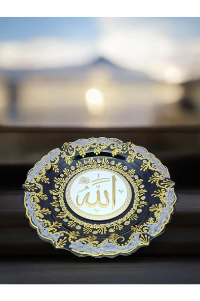 sharp&art  ALLAH (CC),MUHAMMED (A.S.) LAFZI YAZILI,EL İŞLEMESİ,YALDIZ VE SİMLİ ÇİNİ TABAK,3 FARKLI MODEL,30 CM - 6