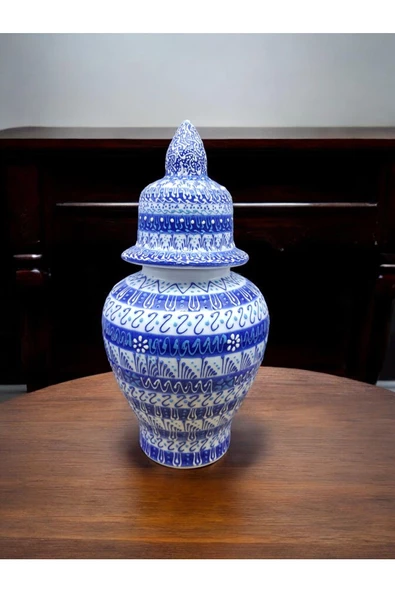sharpart  Otantik Desenli Orta Boy El Yapımı Ve El Desenli Klasik Çini Vazo (27 CM) - Resim 4