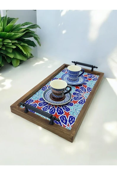 sharp&art  Seramik Karo'lu 1.Kalite Büyük Boy Ahşap Sunum Tepsisi,2 Farklı Model Seçeneğiyle...(43cm-23 cm) - 5