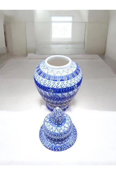 sharpart  Otantik Desenli Orta Boy El Yapımı Ve El Desenli Klasik Çini Vazo (27 CM) - Resim 5