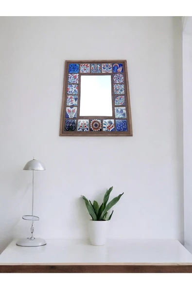 sharp&art  Çini Desenli 18 Parça Karo Çerçeveli (35-30 CM) Ahşap Dekoratif Ayna,6 Farklı Renk Seçeneği Ile... - 4