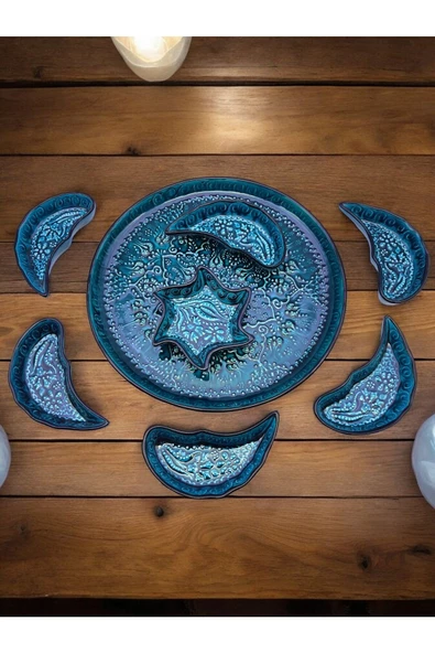 sharpart  Otantik Desenli Kabartmalı Seramik 8 Parça Kahvaltılık Ve Çerezlik Sunum Seti - 4