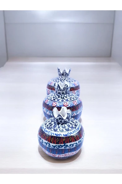 sharpart  Sharp&art Özel Ve %100 Detaylı El Işlemesi 3'lü Çini Nar Takımı...(12-10-8 CM) - 2