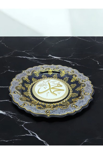 sharp&art  ALLAH (CC),MUHAMMED (A.S.) LAFZI YAZILI,EL İŞLEMESİ,YALDIZ VE SİMLİ ÇİNİ TABAK,3 FARKLI MODEL,30 CM - 2