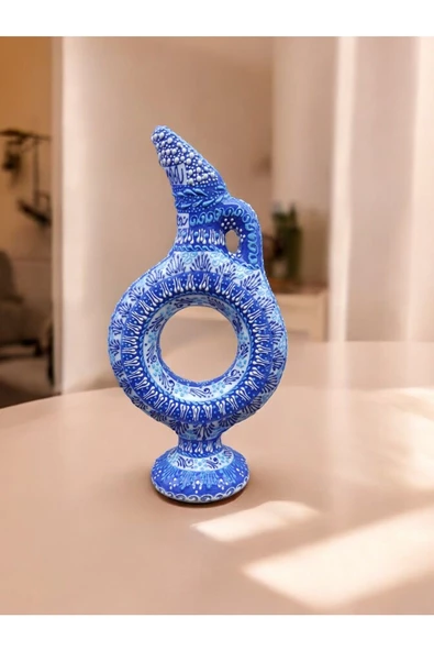 sharpart  Hitit Model %100 El Işlemesi,kabartma Desenli Dekoratif Çini Vazo (20 CM)