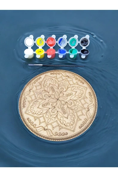 sharp&art  12 Farklı Model 20 Cm Ahşap Mandala,okul Aktivite,sanatsal Eğitim Hobi Seti (6LI BOYA VE FIRÇA SETİ) - 2