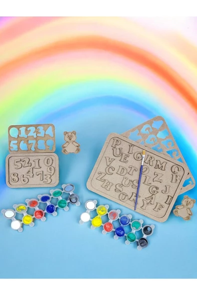 sharp&art  Ahşap Puzzle Alfabe ve Rakamlar Boyama Seti Çocuklar Boyayarak Öğrensinler Diye... - 6