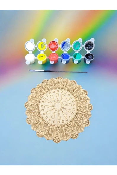 sharp&art 12 Farklı Model 20 Cm Ahşap Mandala,okul Aktivite,sanatsal Eğitim Hobi Seti (6LI BOYA VE FIRÇA SETİ) - 2