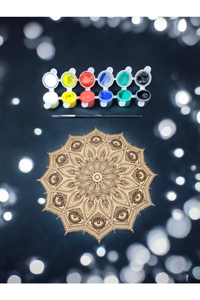 sharp&art 12 Farklı Model 20 Cm Ahşap Mandala,okul Aktivite,sanatsal Eğitim Hobi Seti (6LI BOYA VE FIRÇA SETİ) - 2