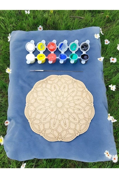 sharp&art  12 Farklı Model 20 Cm Ahşap Mandala,okul Aktivite,sanatsal Eğitim Hobi Seti (6LI BOYA VE FIRÇA SETİ) - 2