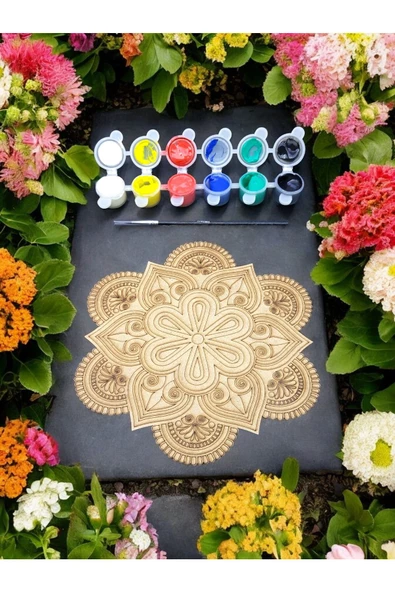 sharp&art  12 Farklı Model 20 Cm Ahşap Mandala,okul Aktivite,sanatsal Eğitim Hobi Seti (6LI BOYA VE FIRÇA SETİ) - 2