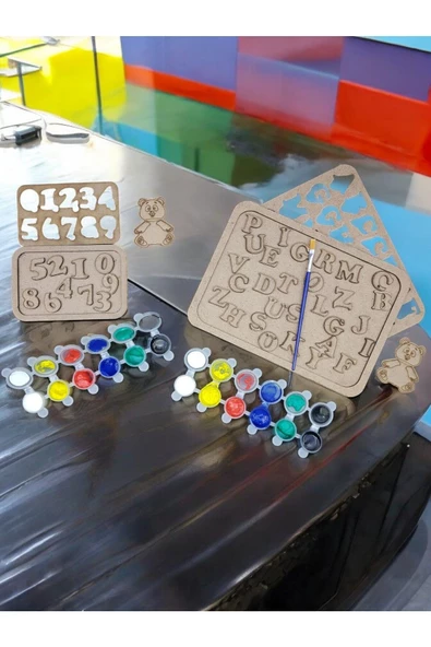 sharp&art  Ahşap Puzzle Alfabe ve Rakamlar Boyama Seti Çocuklar Boyayarak Öğrensinler Diye... - 4