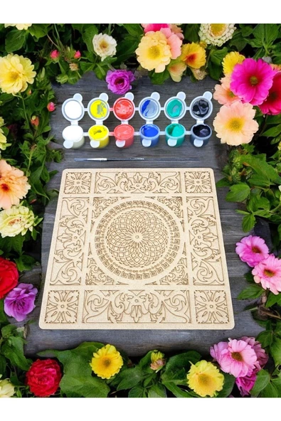 sharp&art 12 Farklı Model 20 Cm Ahşap Mandala,okul Aktivite,sanatsal Eğitim Hobi Seti (6LI BOYA VE FIRÇA SETİ) - 2