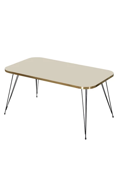 Gold Falez Zigon Sehpa Ve Orta Sehpa Kr Set Siyah Tel Ayak Altın Krem - Resim 5