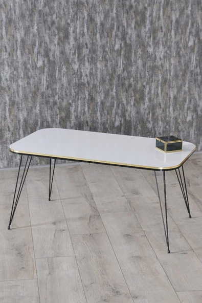 Gold Falez Zigon Sehpa Ve Orta Sehpa Kr Set Siyah Tel Ayak Çift Altın Beyaz - Resim 5