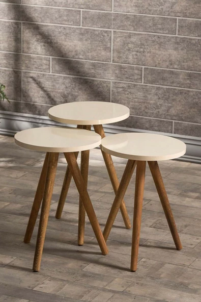 Gold Falez Zigon Sehpa Ve Orta Sehpa Kr Torna Krem Set 3008 - Resim 3