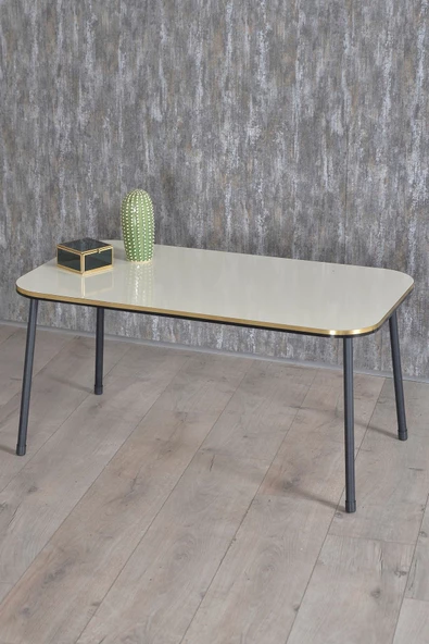 Gold Falez Zigon Sehpa Ve Orta Sehpa Kr Set Siyah Metal Ayak Çift Altın Krem - Resim 2