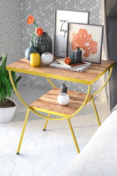 Gold Falez Yan Sehpa Komodin Metal Ayak Gold Ceviz 1982