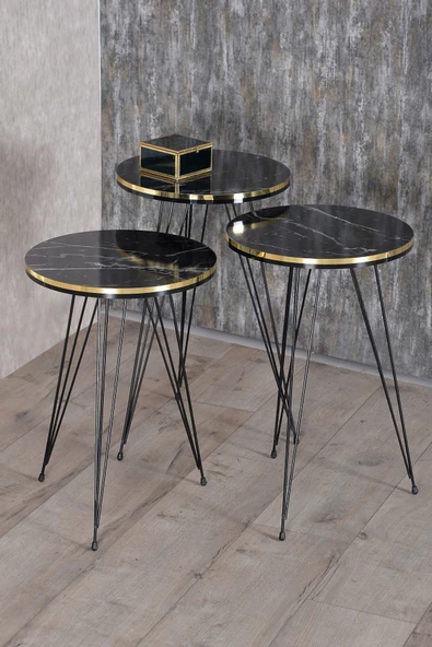 Gold Falez Zigon Sehpa Siyah Tel Ayak Çift Altın Bendir ürün görseli 1