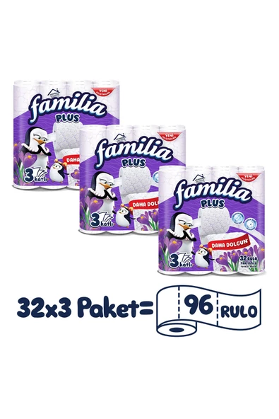 Familia Plus Parfümlü Tuvalet Kağıdı 96 Rulo (32 RULO X 3 PAKET)