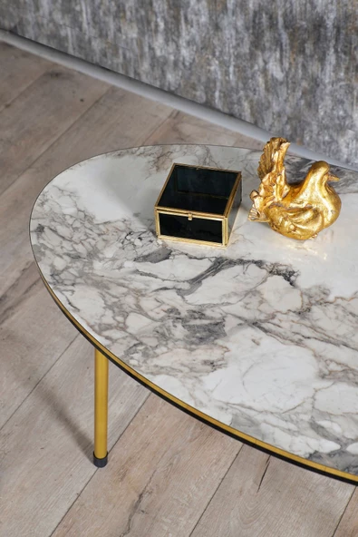 Gold Falez Orta Sehpa Elips Çift Gold Ceviz Tel Ayak - Resim 2