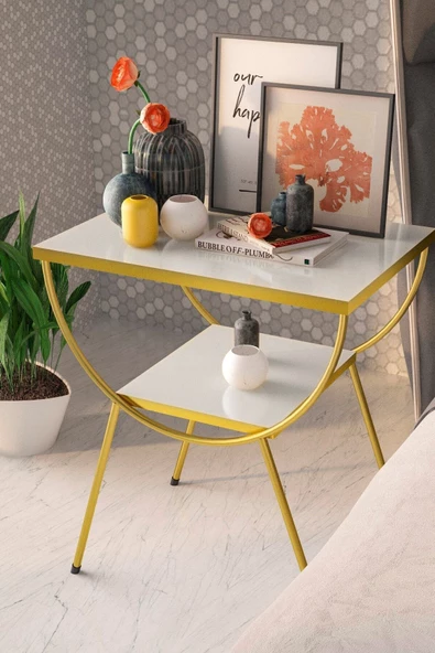 Gold Falez Yan Sehpa Komodin Metal Ayak Gold Beyaz 1980 ürün görseli 1