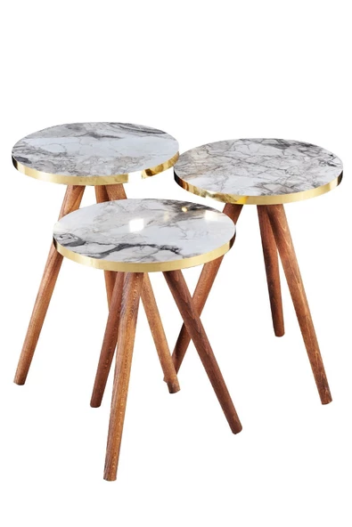 FALEZ MOBİLYA AKSESUAR Zigon Sehpa 3'lü Torna Ahşap Ayak Altın Efes - Resim 5