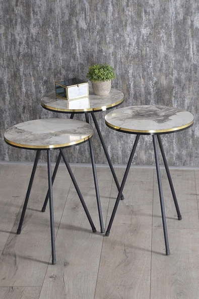 Gold Falez Zigon Sehpa Siyah Metal Ayak Çift Altın Efes 1080 - Resim 2