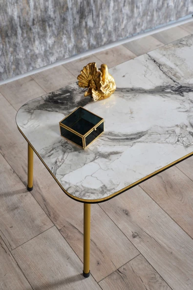 Gold Falez Orta Sehpa Efes Kr Metal Ayak Çift Gold - Resim 2