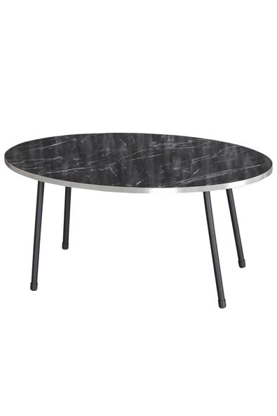 Gold Falez Orta Sehpa Elips Siyah Metal Ayak Gümüş Bendir - 2