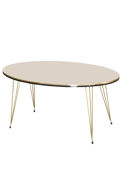 Gold Falez Zigon Sehpa Ve Orta Sehpa Elips Set Çift Gold Krem Tel Ayak - Resim 3