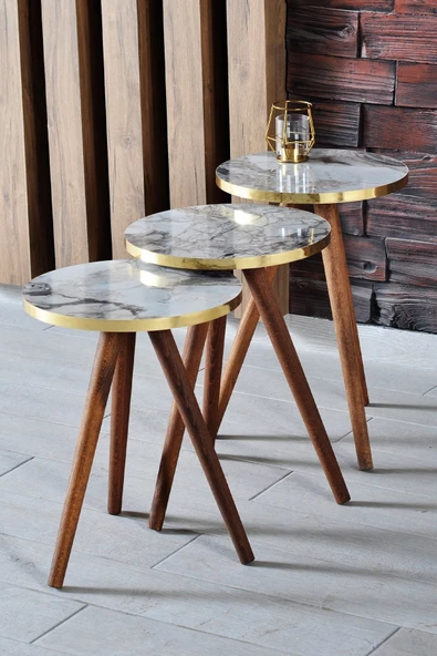 FALEZ MOBİLYA AKSESUAR Zigon Sehpa 3'lü Torna Ahşap Ayak Altın Efes ürün görseli 1