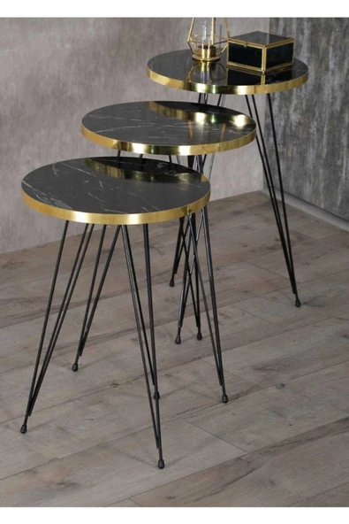 Gold Falez Zigon Sehpa Siyah Ayak Altın Bendir Tel - Resim 2