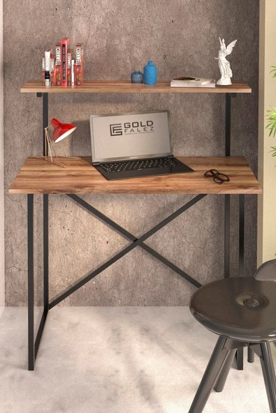 Gold Falez Çalışma Masası Raf Kitaplık Çok Amaçlı Ofis Masa Ceviz - 2