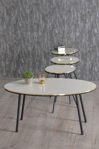 Gold Falez Orta Sehpa Krem Kr Metal Ayak Gold - Resim 4