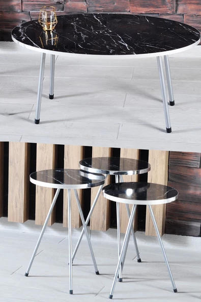 FALEZ MOBİLYA AKSESUAR Elips Gümüş Metal Ayak Gümüş Bendir Set Zigon Sehpa ürün görseli 1