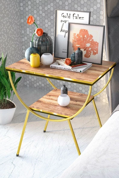 Gold Falez Yan Sehpa Komodin Metal Ayak Çift Gold Ceviz 1977 ürün görseli 1