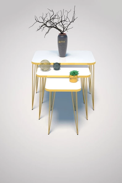 Gold Falez Zigon Sehpa Kr Gold Beyaz Tel - Resim 3